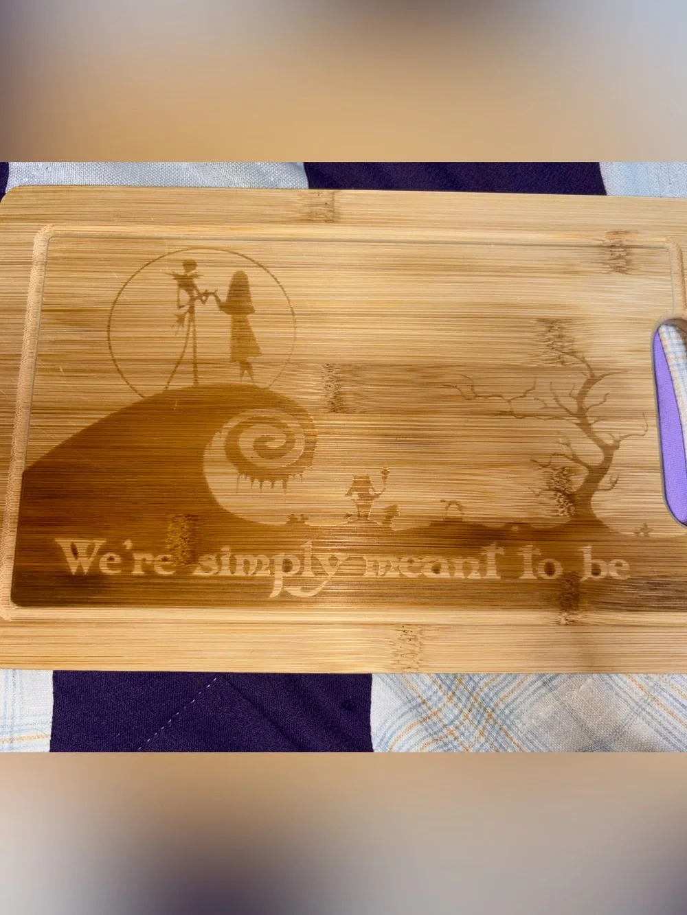Natural bamboo Jack & Sally cutting board (NWOT)